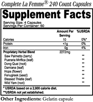 Complete La Femme 240 Count Capsules Supplement Facts